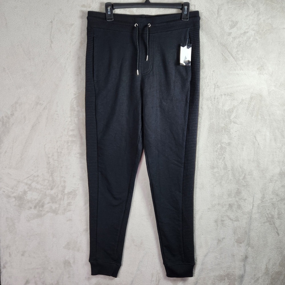 INC International Concepts Joggers Womens Small Black Ribbed Side Core Plus NWT